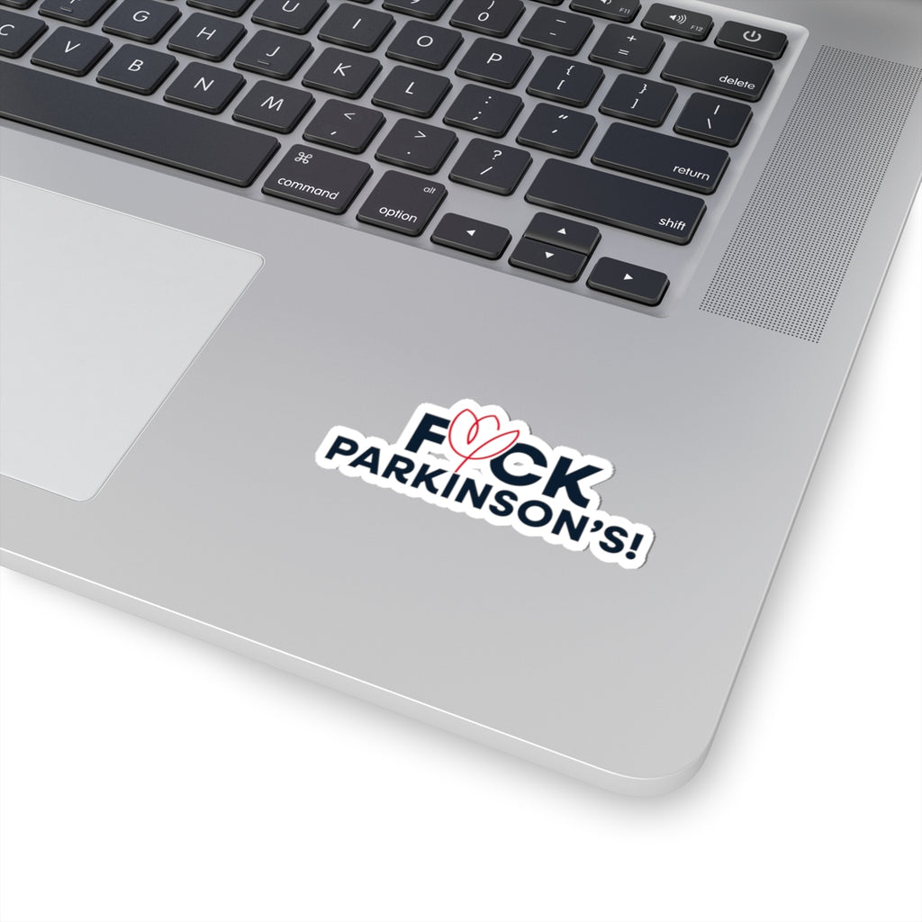 Kiss-Cut Sticker — “F*ck Parkinson’s!” Bold Support Sticker with Red Tulip