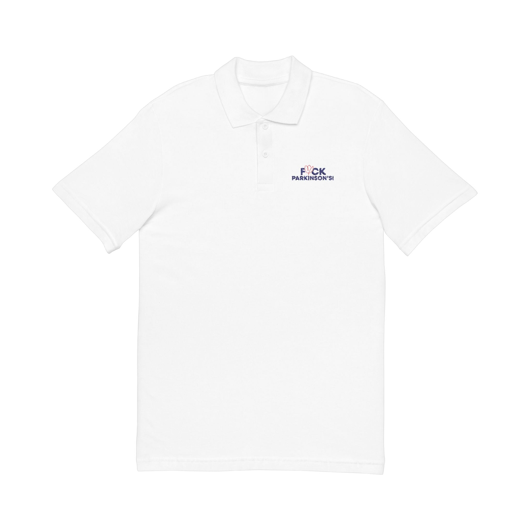 Embroidered F*CK Parkinson's Polo Shirt — White